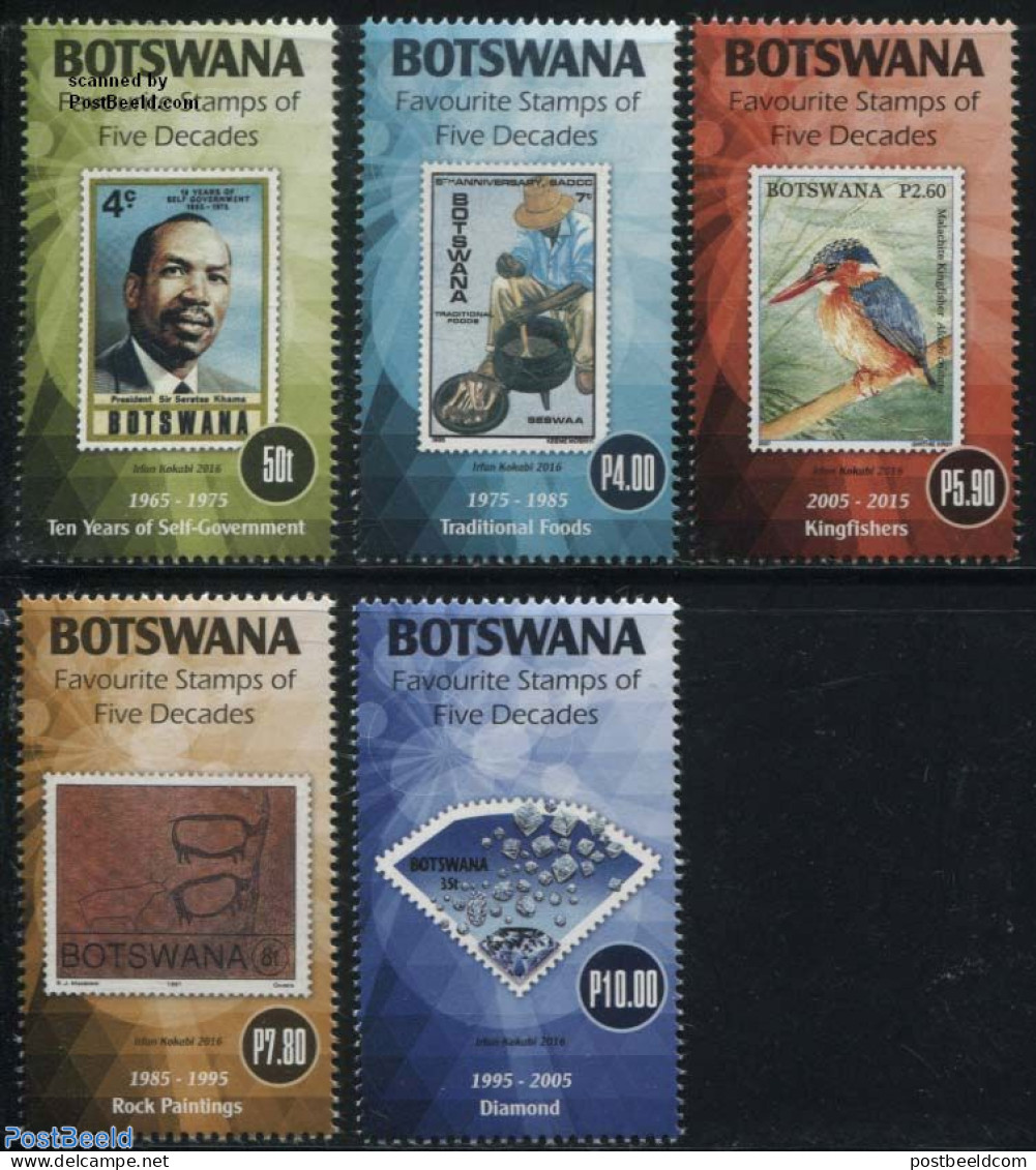 Botswana 2016 Favourite Stamps 5v, Mint NH, Health - History - Nature - Food & Drink - Geology - Politicians - Birds -.. - Ernährung