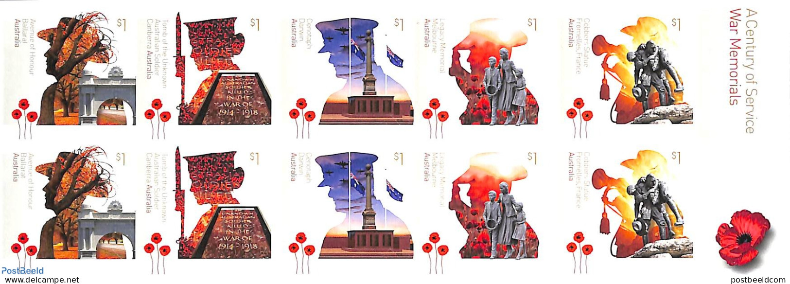 Australia 2018 War Memorials Foil Booklet, Mint NH, History - Militarism - World War II - Stamp Booklets - Art - Sculp.. - Ongebruikt