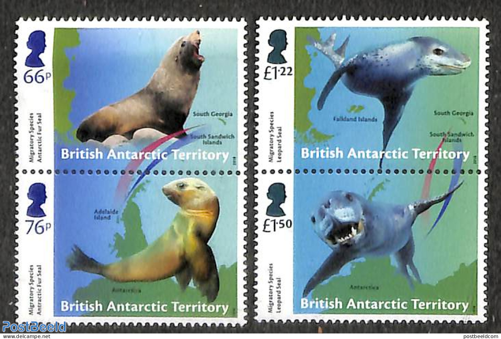 British Antarctica 2018 Migratory Species 2x2v [:], Mint NH, Nature - Various - Sea Mammals - Maps - Aardrijkskunde