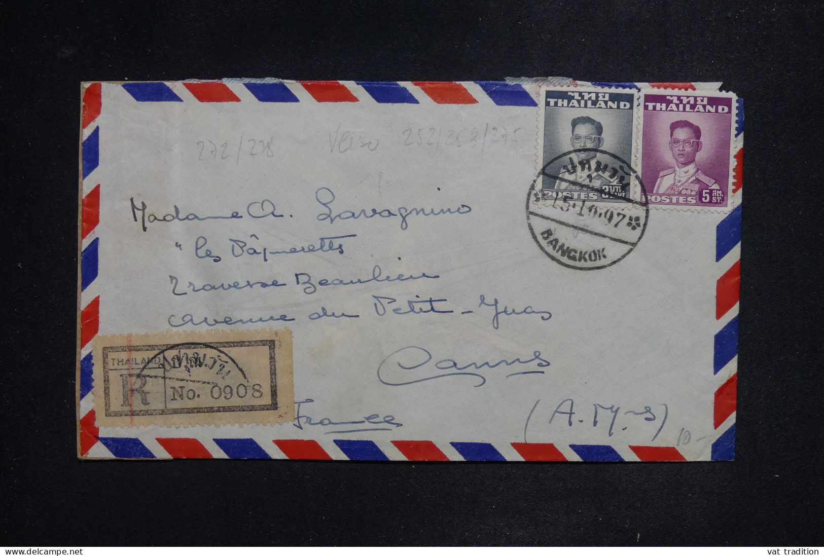 THAÏLLANDE - Lettre Recommandée Par Avion > France - 1954 - A 2903 - Thaïlande