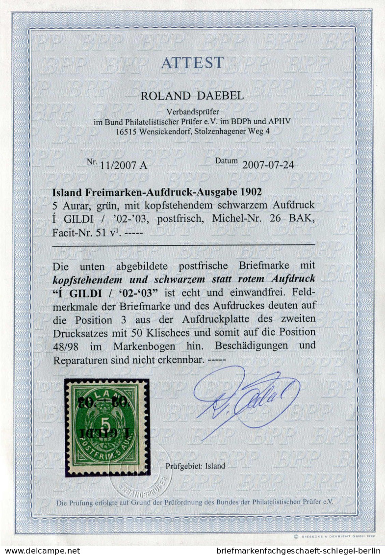 Island, 1902, 26 BAK, Postfrisch - Other & Unclassified