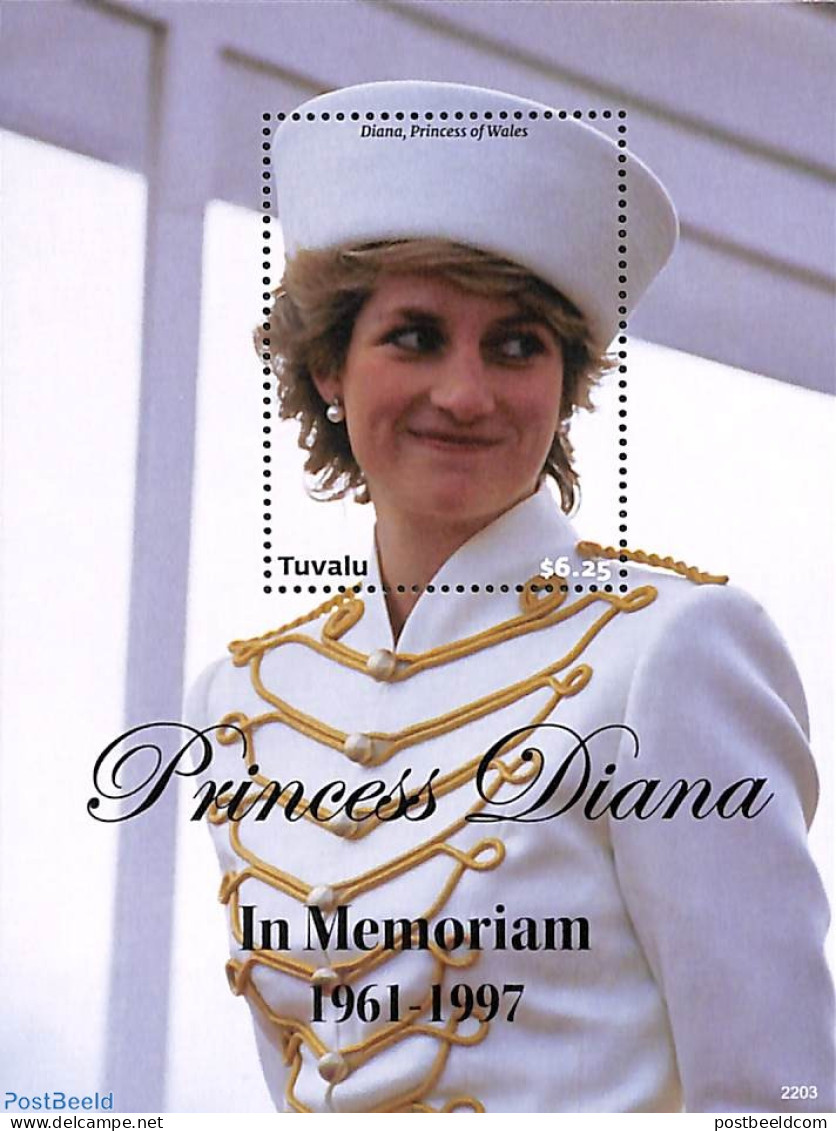 Tuvalu 2022 Princess Diana S/s, Mint NH, History - Charles & Diana - Kings & Queens (Royalty) - Familias Reales