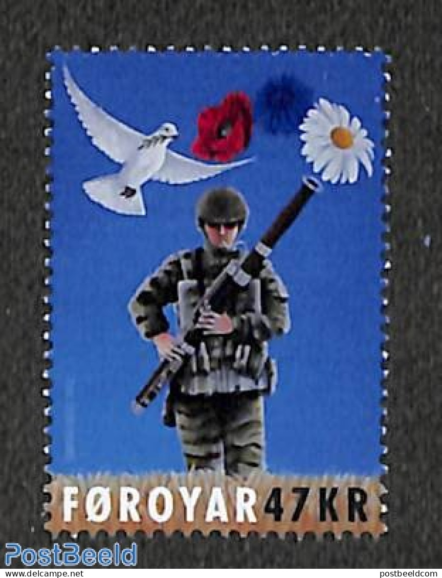 Faroe Islands 2023 A Hymne For Peace 1v, Mint NH, History - Nature - Militarism - Birds - Flowers & Plants - Militares