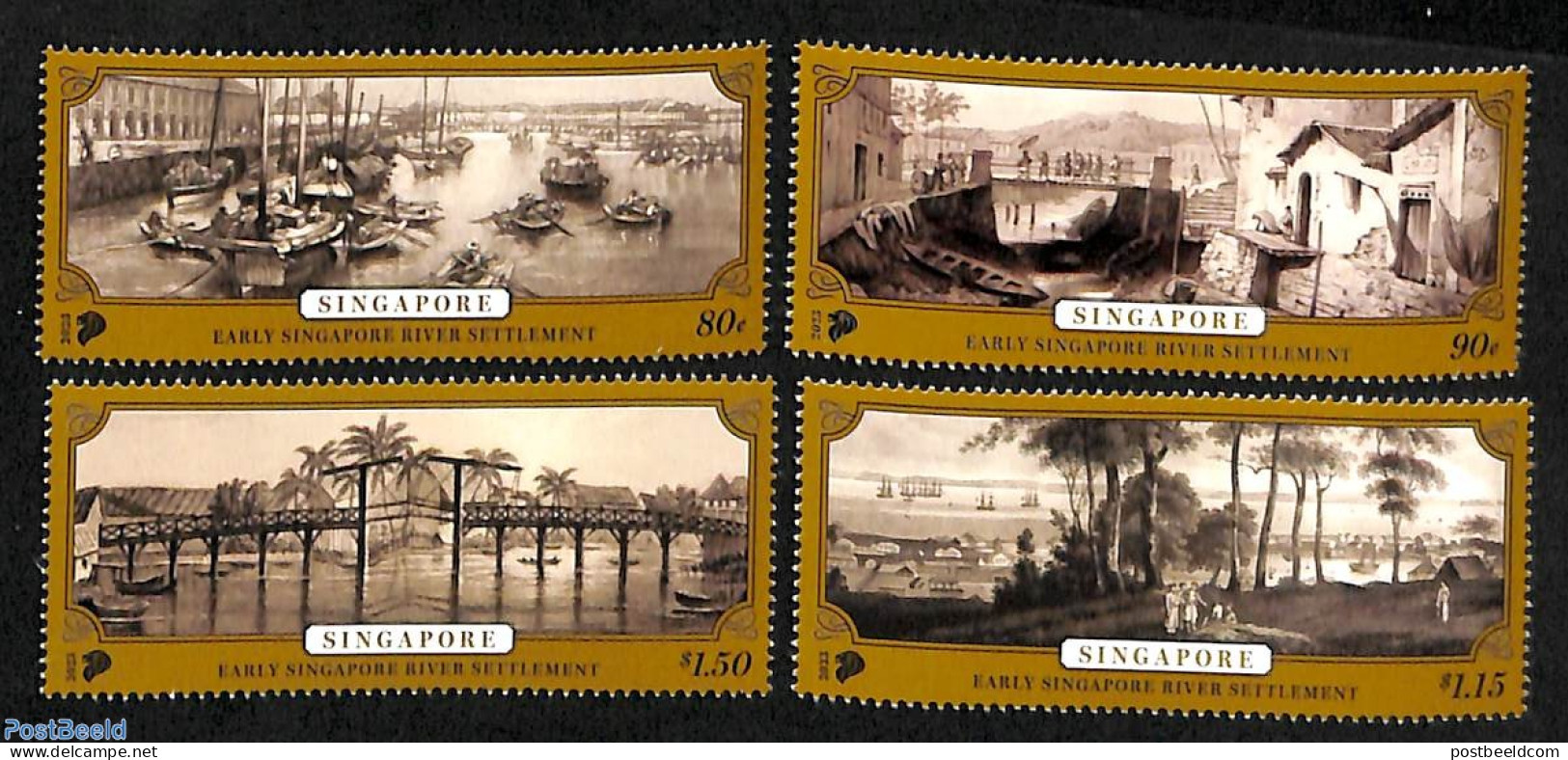 Singapore 2023 Early River Settlements 4v, Mint NH, Transport - Ships And Boats - Art - Bridges And Tunnels - Bateaux