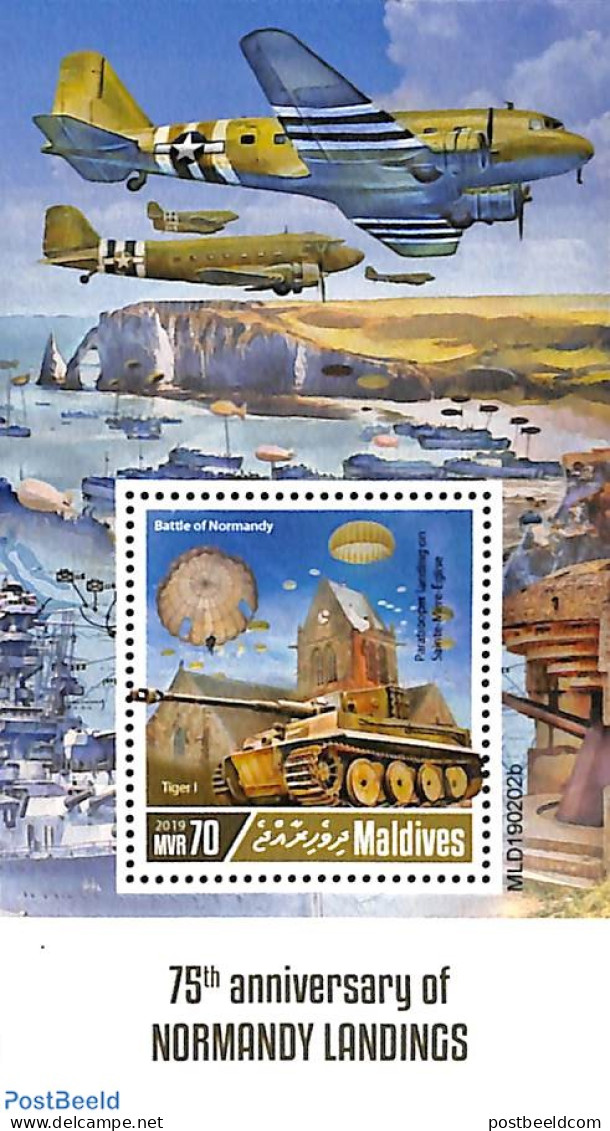 Maldives 2019 Normandy Landings S/s, Mint NH, History - Sport - Transport - World War II - Parachuting - Aircraft & Av.. - 2. Weltkrieg