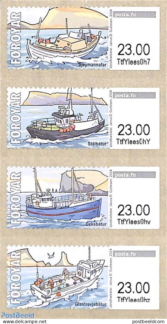 Faroe Islands 2024 Franking Labels 4v S-a, Mint NH, Transport - Ships And Boats - Barche