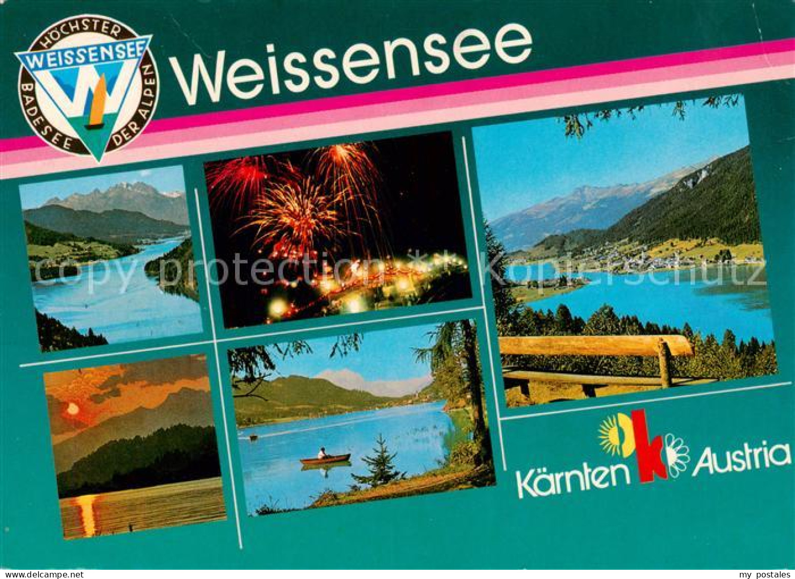 73855476 Weissensee Kaernten AT Teilansichten Feuerwerk Sonnenuntergang  - Weissensee