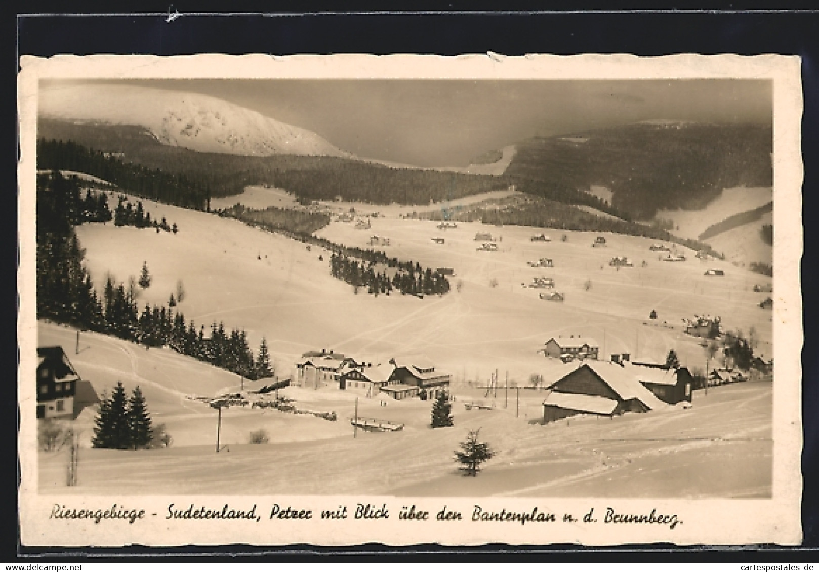 AK Petzer / Riesengebirge, Gesamtansicht Mit Blick über Bantenplan N. D. Brunnberg, Winteridylle  - Repubblica Ceca