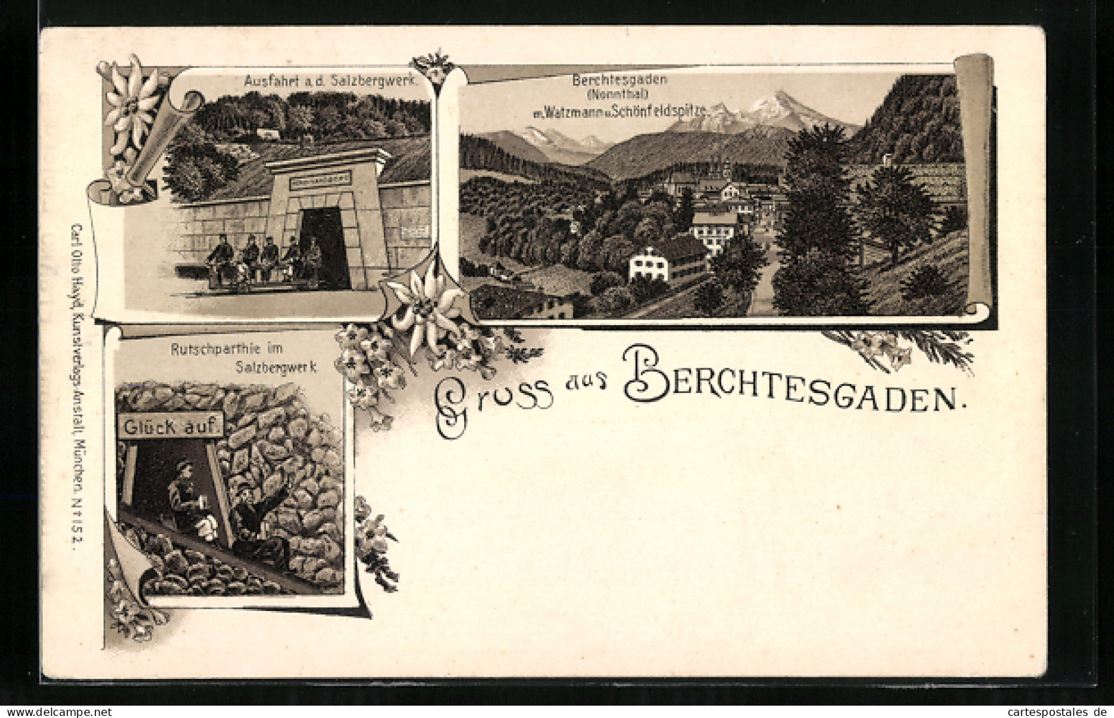 Lithographie Berchtesgaden, Salzbergwerk, Ansicht Mit Watzmann  - Berchtesgaden