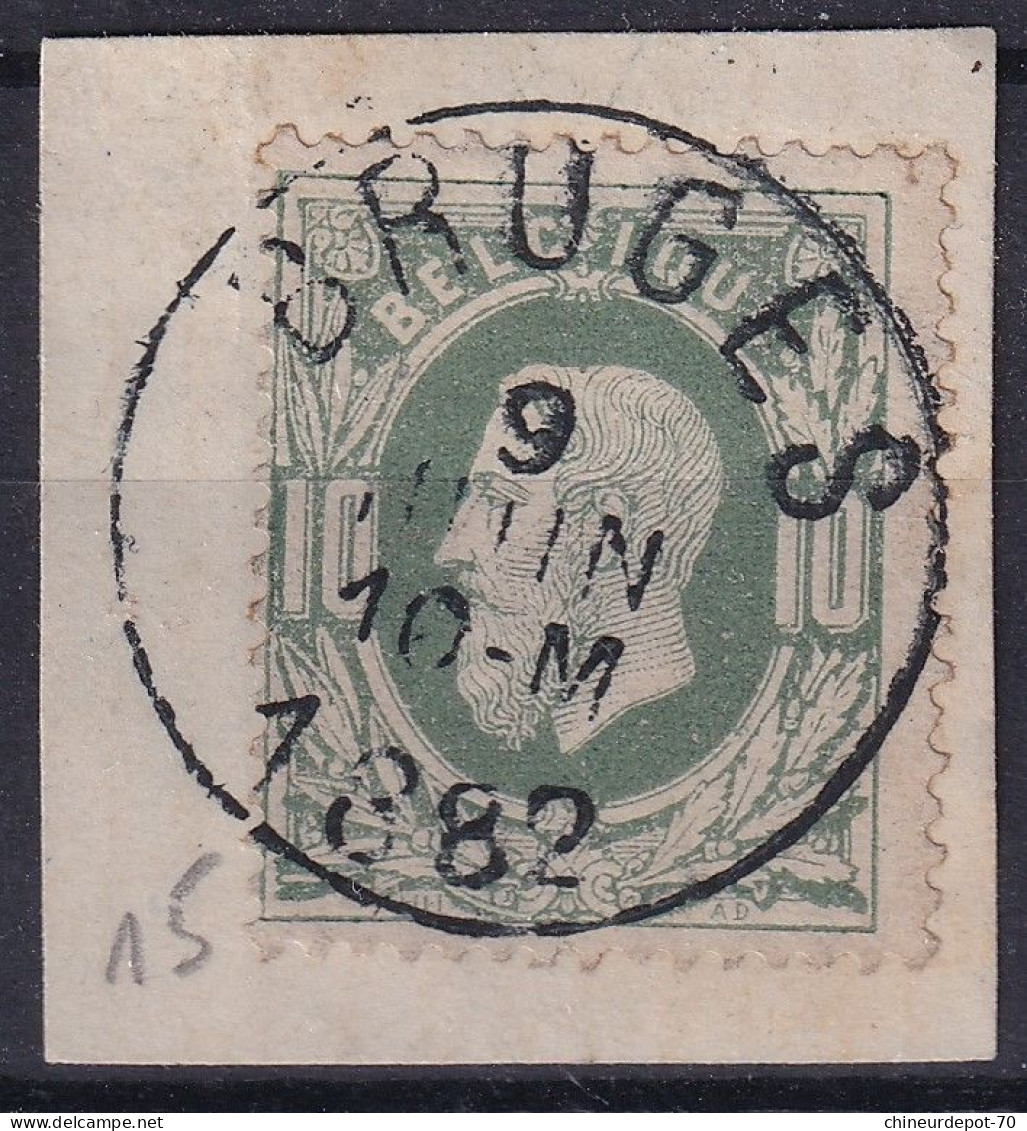 Timbres ROI LEOPOLD II CACHET SIMPLE CERCLE BRUGES 9 JUIN 10-M EN 1882 - 1869-1883 Leopold II