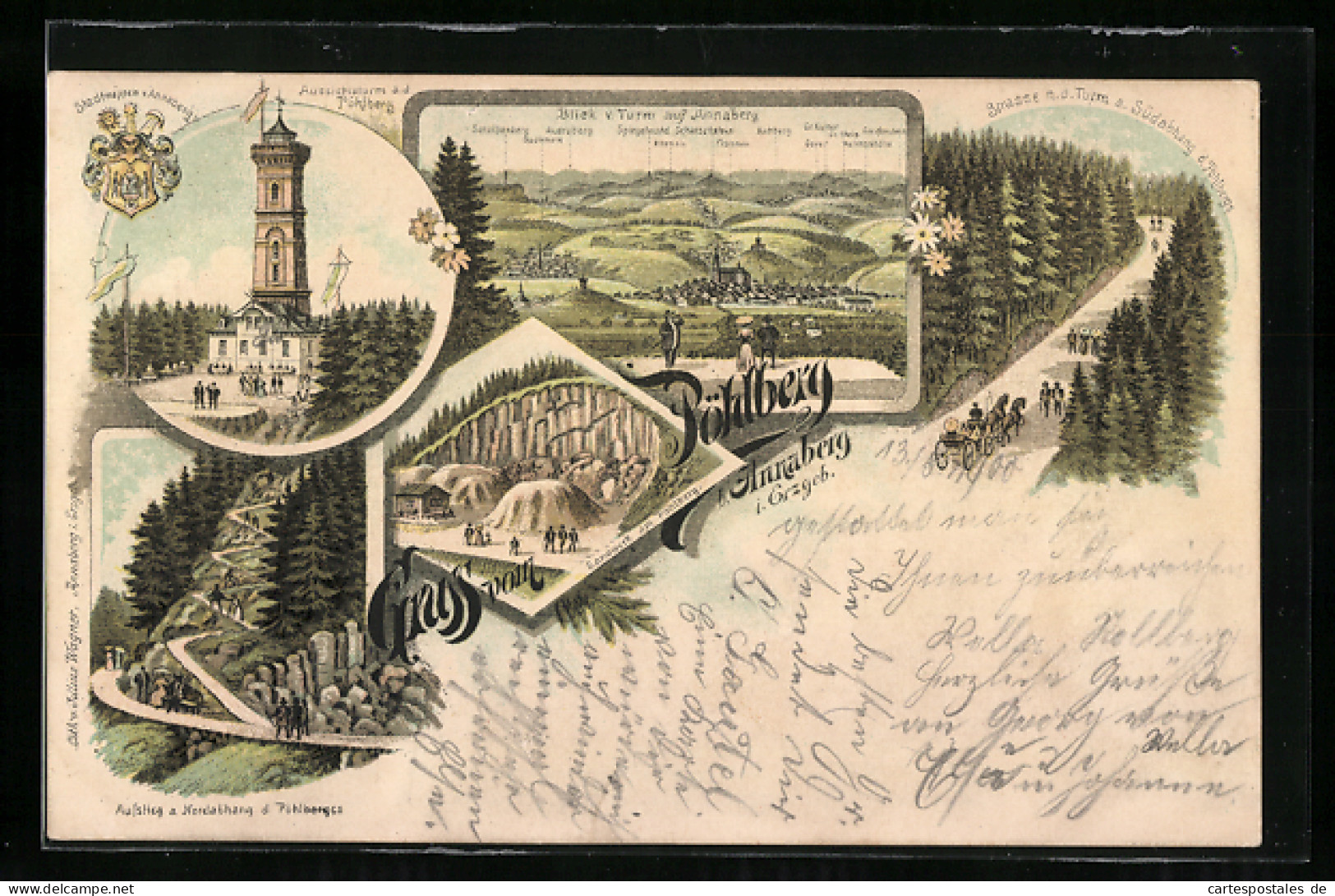 Lithographie Annaberg, Aussichtsturm Auf Dem Pöhlberg, Sandwerk Am Pöhlberg  - Poehl