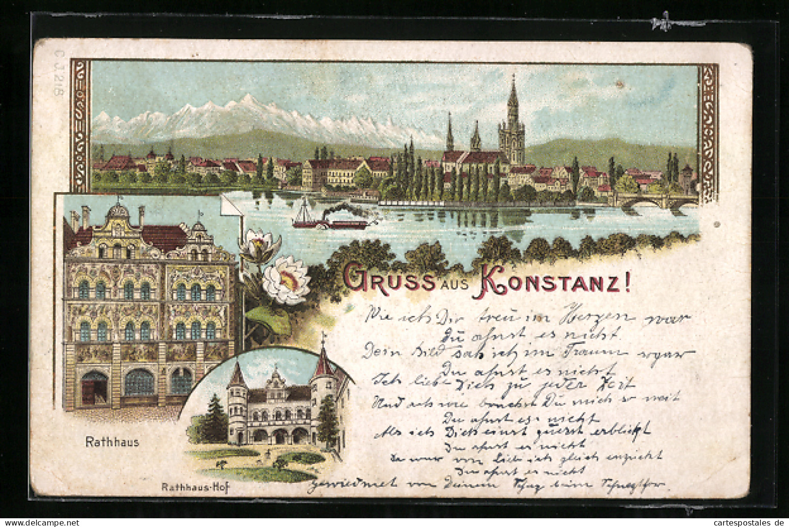 Lithographie Konstanz, Rathaus, Rathaus-Hof, Panorama  - Konstanz