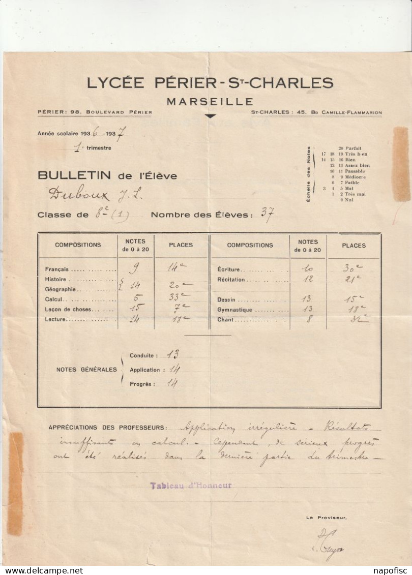 13-Lycée Périer-St.Charles..Bulletin J.L.Duboux...Marseille...(Bouches-du-Rhône)...1936 - Other & Unclassified
