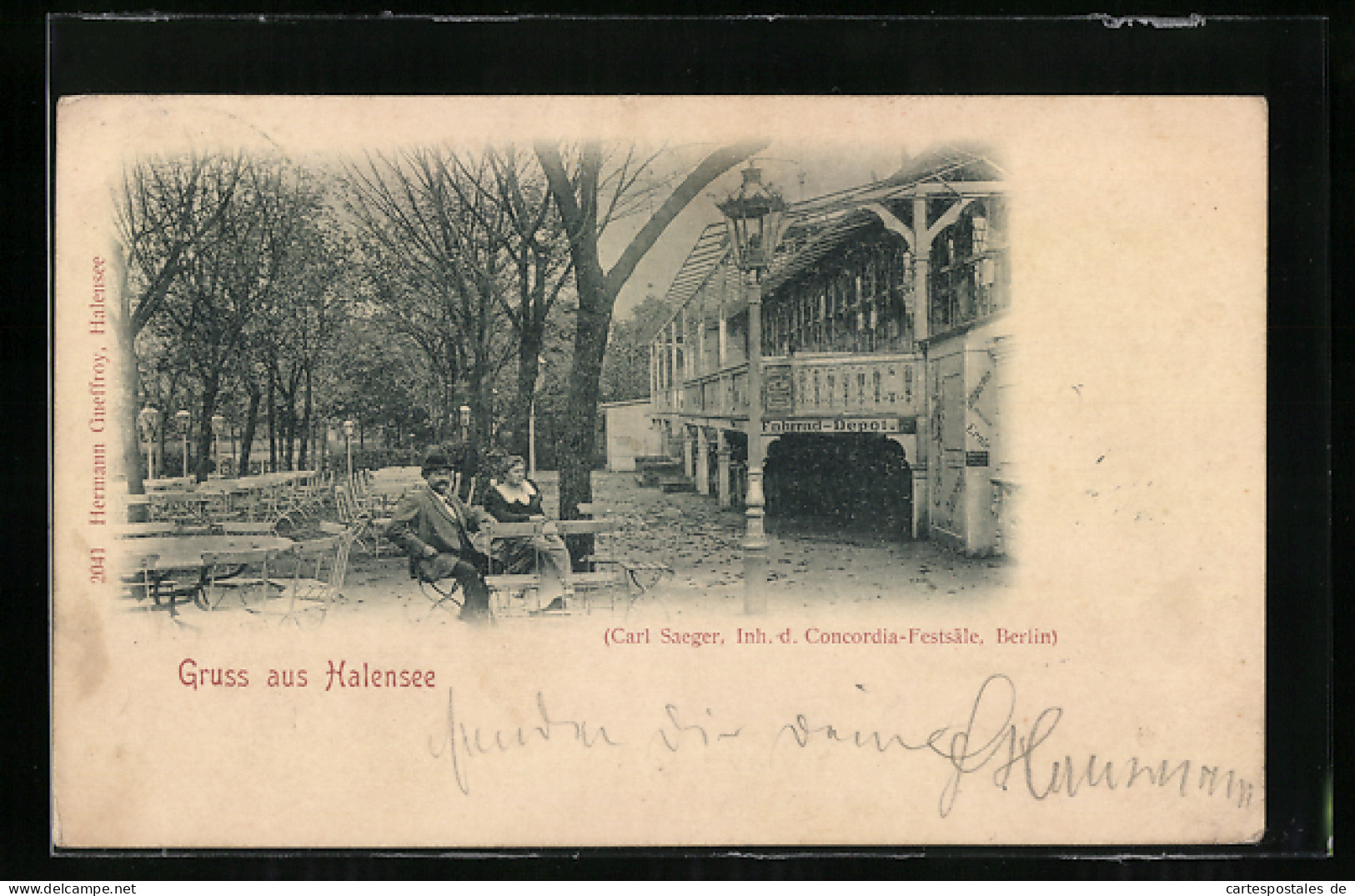 AK Berlin-Halensee, Carl Saeger In Begleitung Auf Einer Gartenterrasse Sitzend, Inh. D. Concordia-Festsäle  - Wilmersdorf