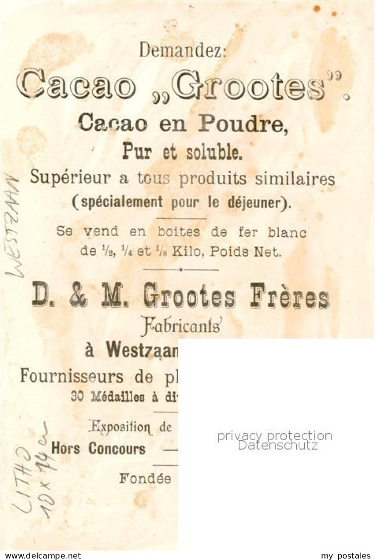 73855399 Westzaan NL Cacao Grootes Chocolat D. Und M. Grootes Frères Kuenstlerka - Altri & Non Classificati