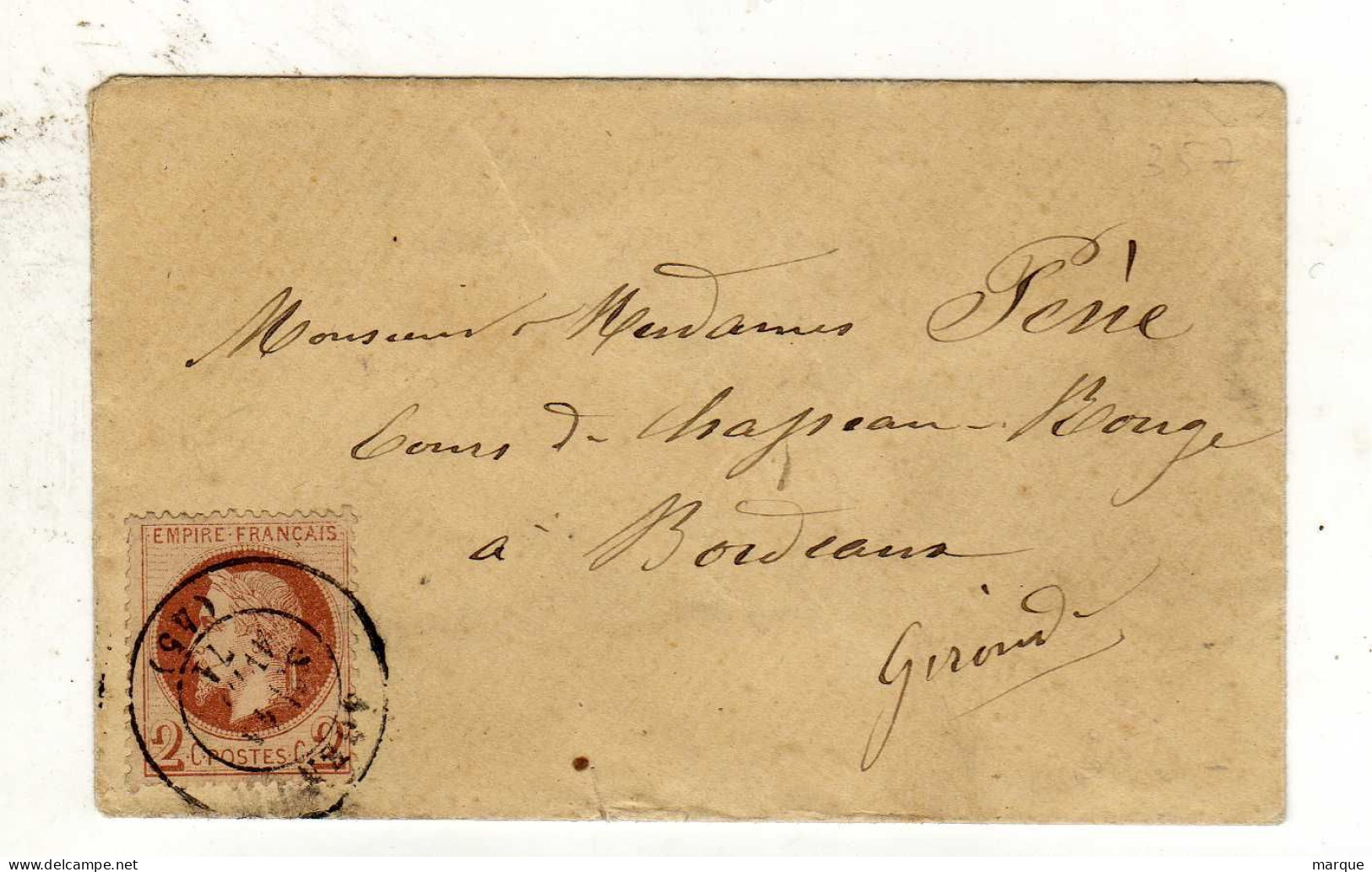 Enveloppe FRANCE Avec Timbre 2c Brun Van Dyk Oblitération 11/04/1871 - 1849-1876: Période Classique