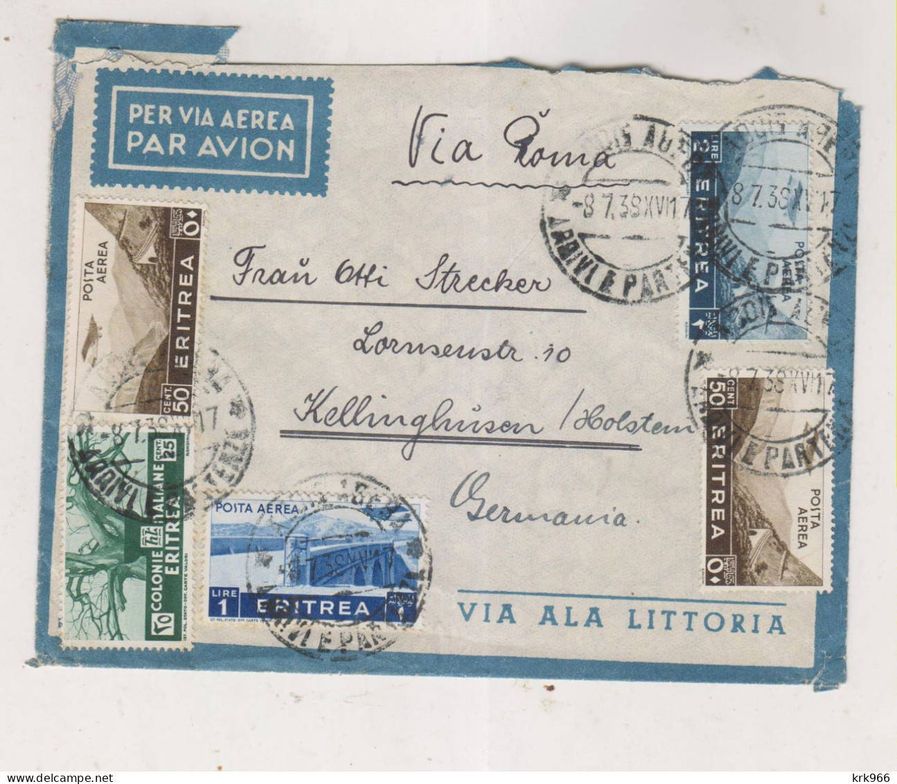 ITALY ERITREA 1938 ADDIS ABEBA ( ETHIOPIA )  Nice Airmail Cover To Germany - Eritrea