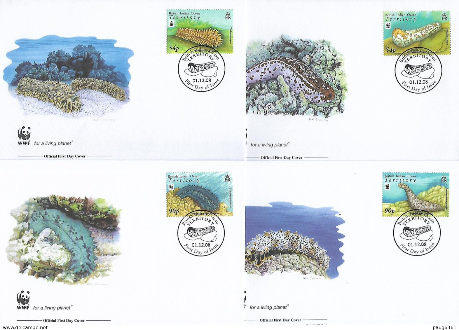 OCEAN INDIEN -BIOT  2008  4 FDC WWF-CONCOMBRE DE MER YVERT N°411/414 - FDC