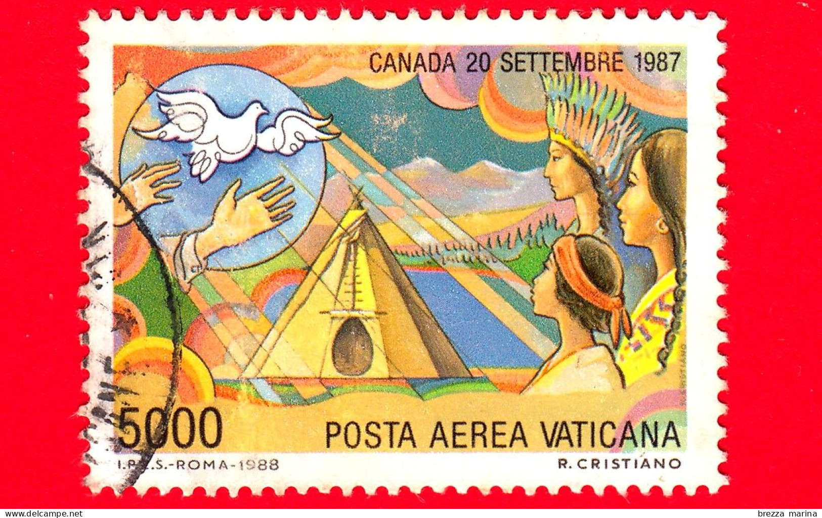 VATICANO - Usato - 1988 - Viaggi Di Giovanni Paolo II Nel 1987 - POSTA AEREA - Canada  - 5000 - Aéreo