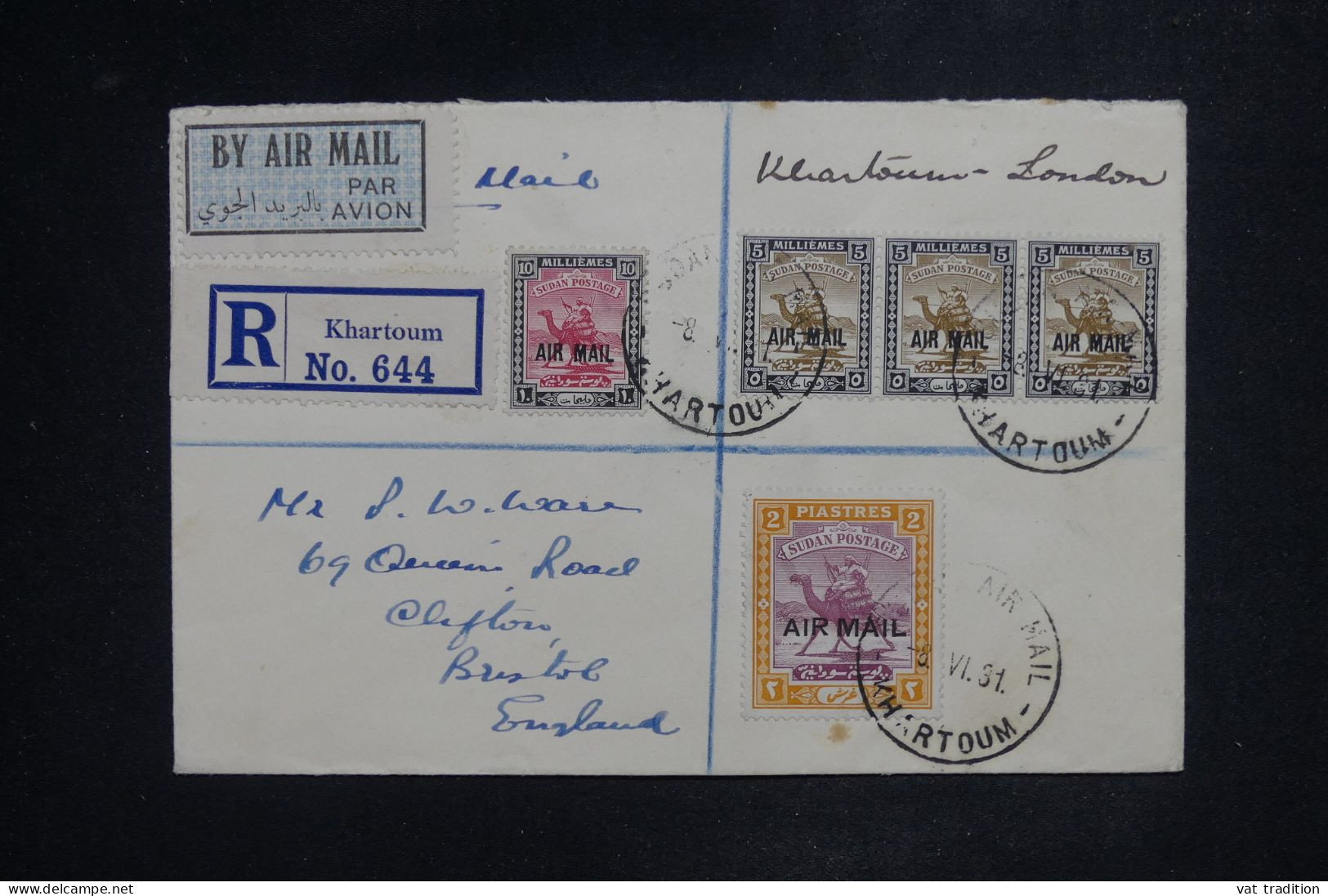 SOUDAN - Lettre Recommandée Par Avion > L'Angleterre - 1931 - A 2908 - Sudan (1954-...)