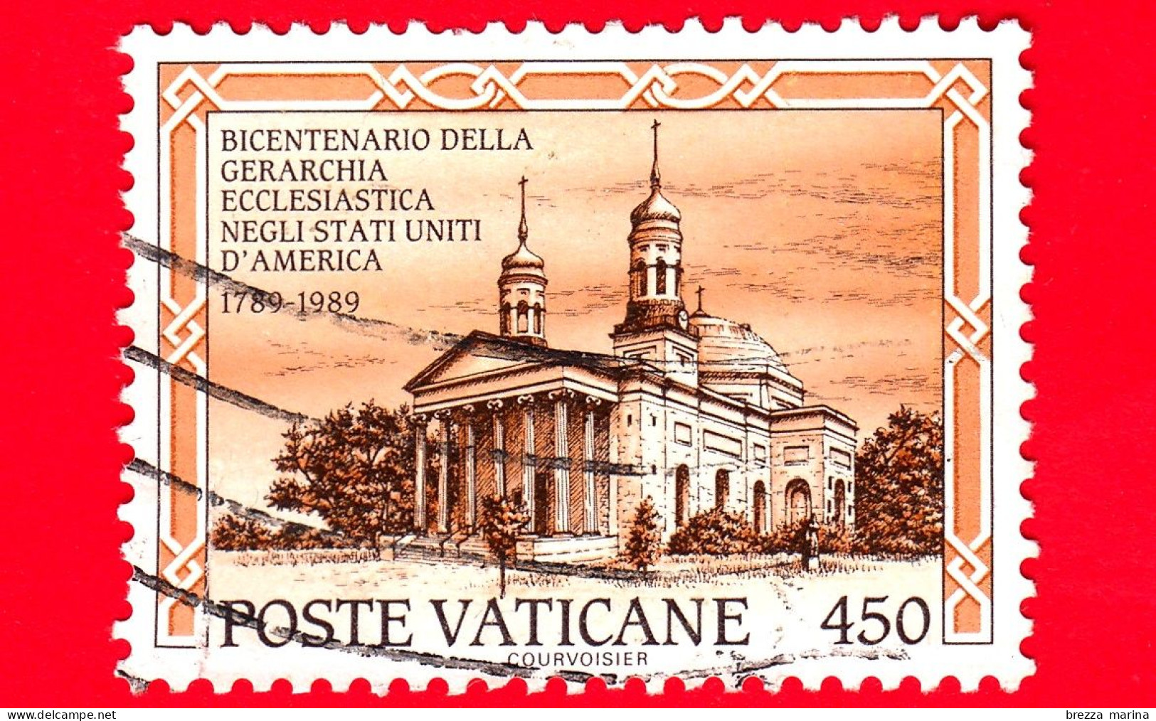 VATICANO - Usato - 1989 -  200 Anni Della Gerarchia Ecclesiastica Negli U.S.A.- Basilica Di Baltimora - 450 L. - Used Stamps