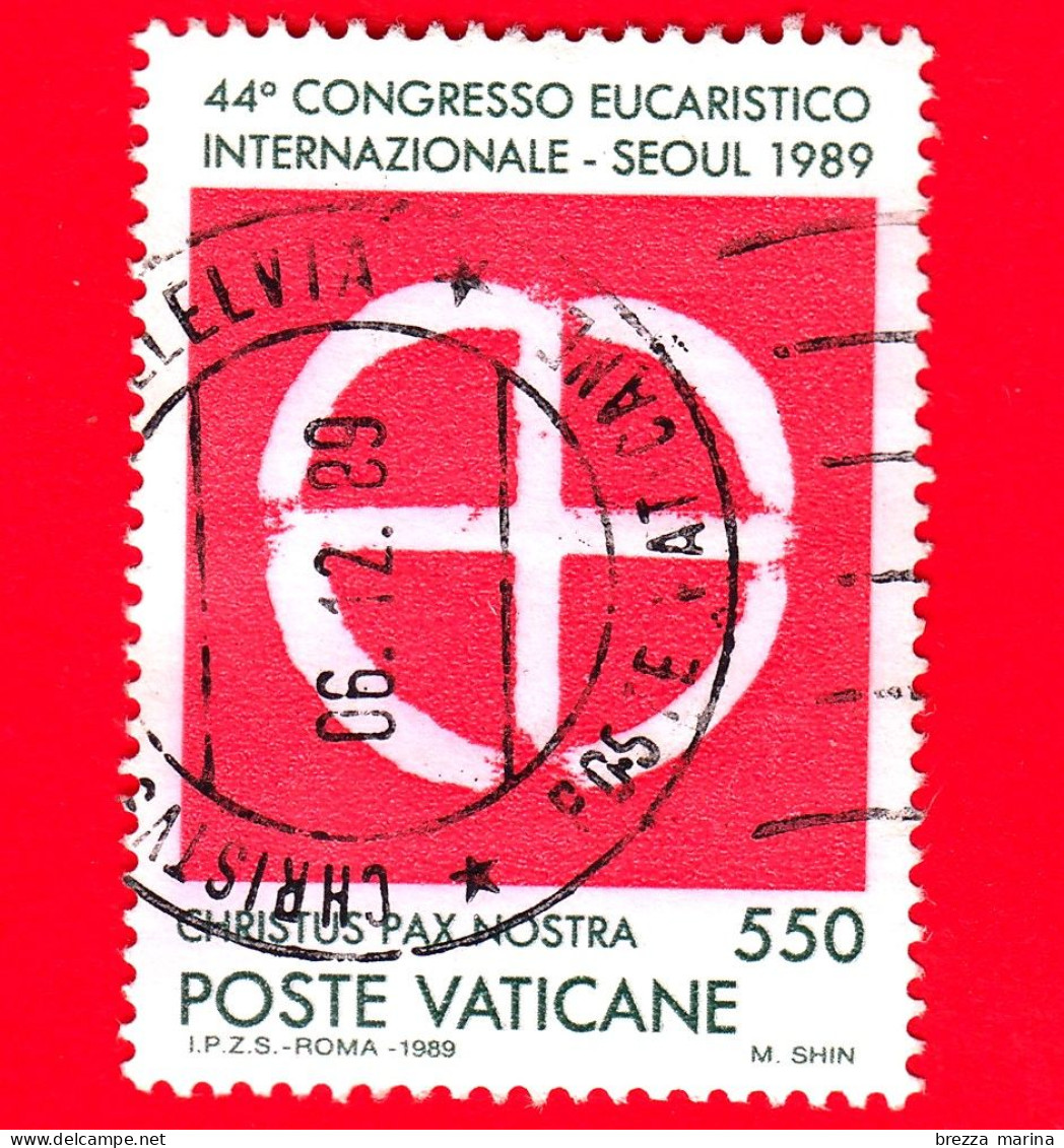 VATICANO - Usato - 1989 -  44º Congresso Eucaristico Internazionale - Emblema - 550 L. - Usados