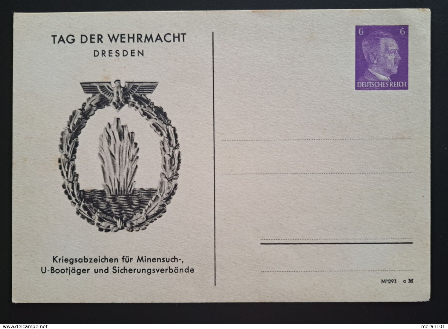 Private Ganzsache, U-Bootjäger Tag Der Wehrmacht DRESDEN, Ungebraucht - Interi Postali Privati