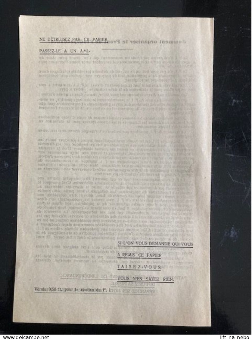 Tract Presse Clandestine Résistance Belge WWII WW2 Programme Du Front De L'Indépendance - Documents