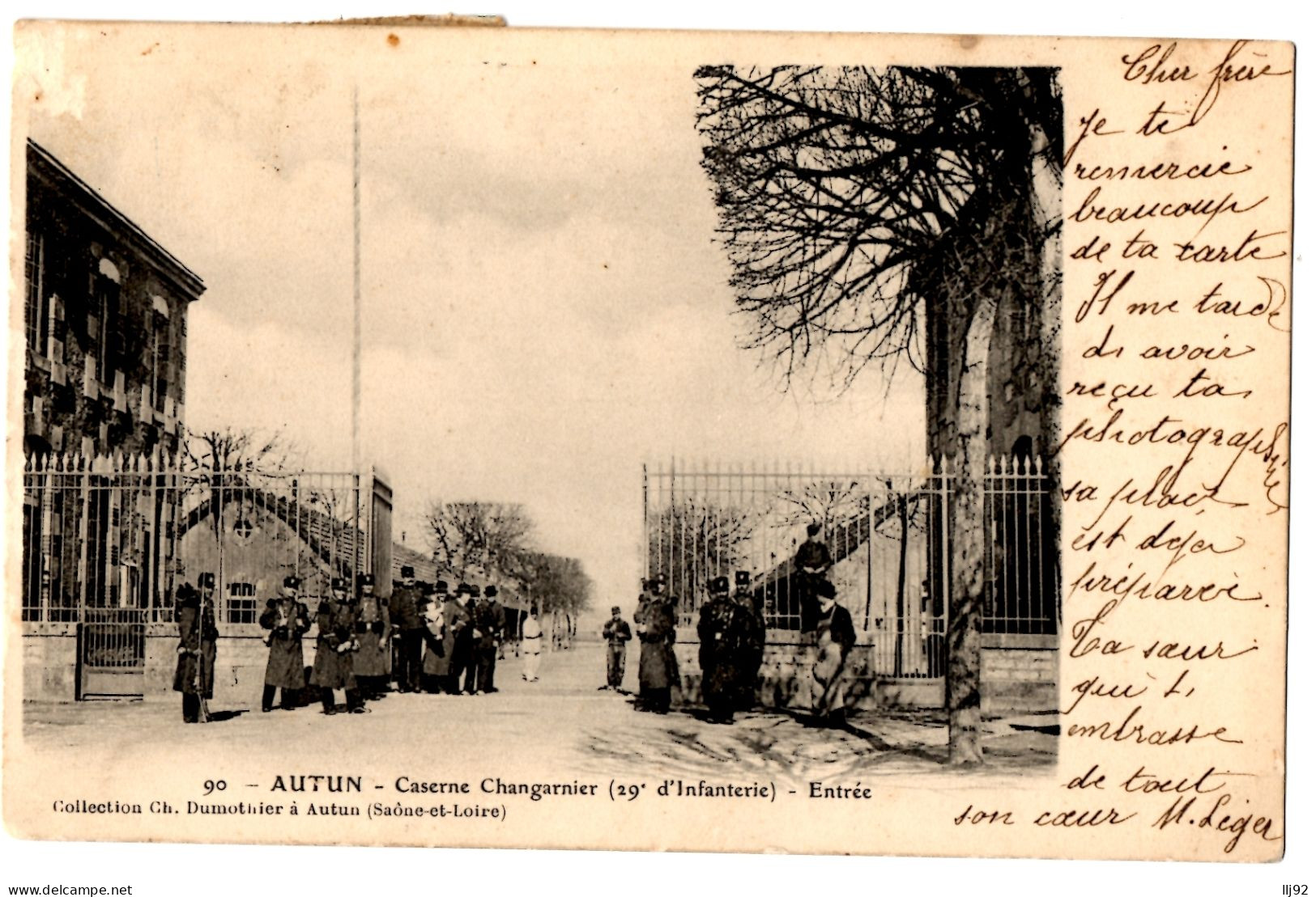 CPA AUTUN (71) - 90. Caserne Changarnier (29e D'infanterie) - Entrée - Dos Simple 1904 - Coll. Dumothier - Caserme