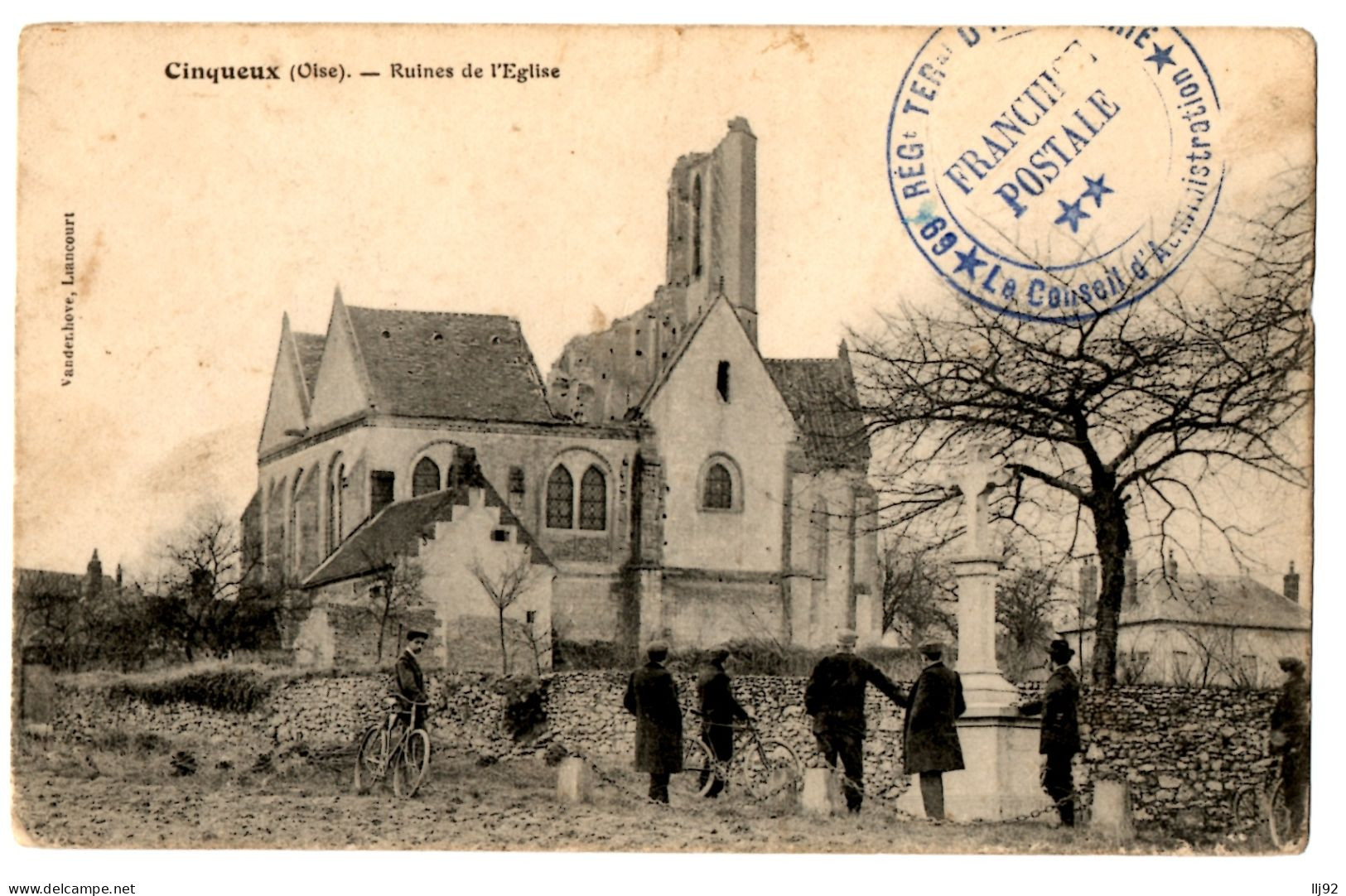 CPA 60 - CINQUEUX (Oise) - Ruines De L'Eglise (animée) - Ed. Vandenhove - Autres & Non Classés