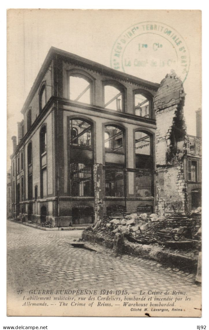 CPA 51 - REIMS (Marne) - 27. L'Habillement Militaire, Rue Des Cordeliers, Bombardé Et Incendié Par Les Allemands - Reims