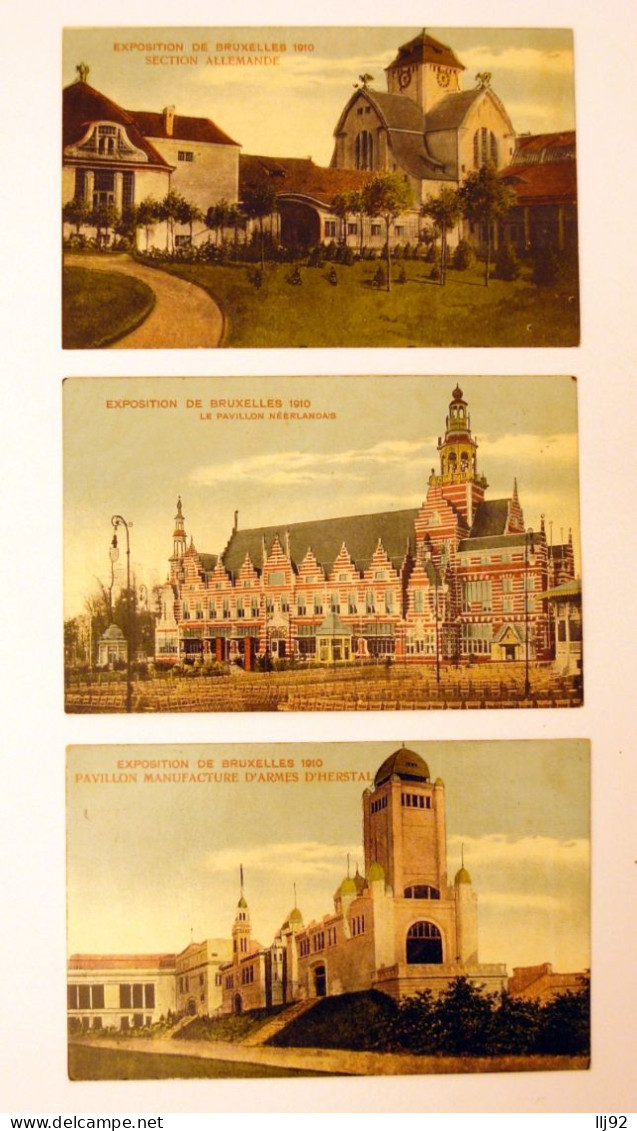 Lot De 3 CPA Exposition Universelle 1910 à BRUXELLES (Pavillon Néerlandais, Section Allemande Et Pavillon Herstal) - Wereldtentoonstellingen