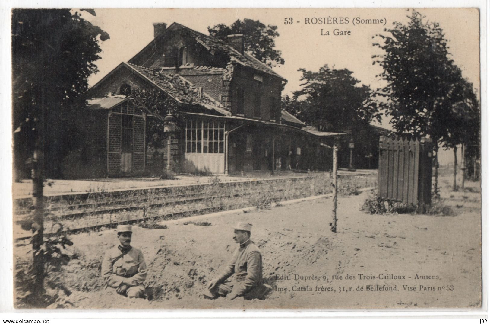 CPA 80 - ROSIERES (Somme) - 53. La Gare  (animée, Militaires) - Ed. Duprès - Rosieres En Santerre