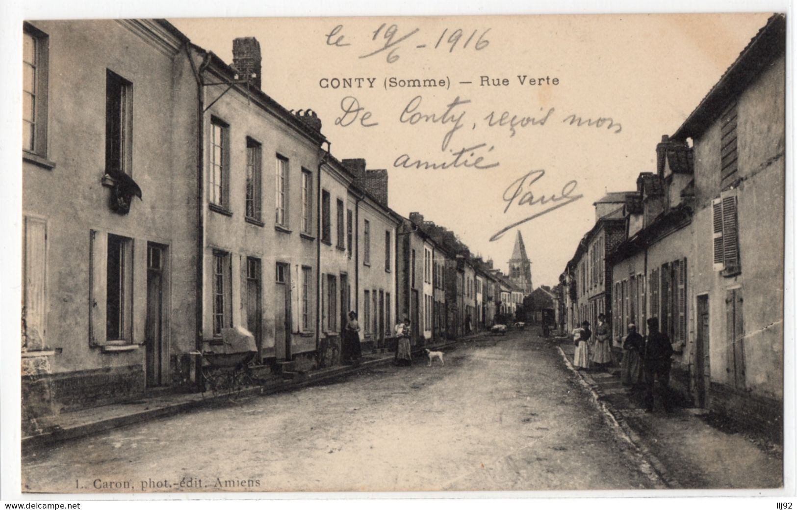 CPA 80 - CONTY (Somme) - Rue Verte (petite Animation) - Ed. L. Caron - Conty