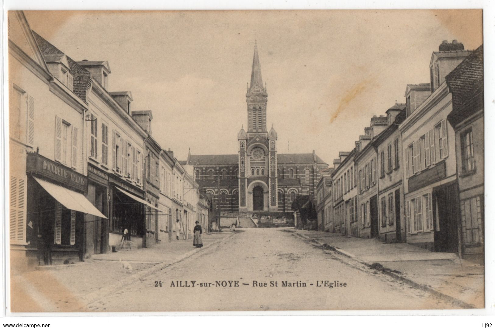 CPA 80 - AILLY SUR NOYE (Somme) - 24. Rue Saint Martin. L'Eglise - Ed. L. Caron - Ailly Sur Noye