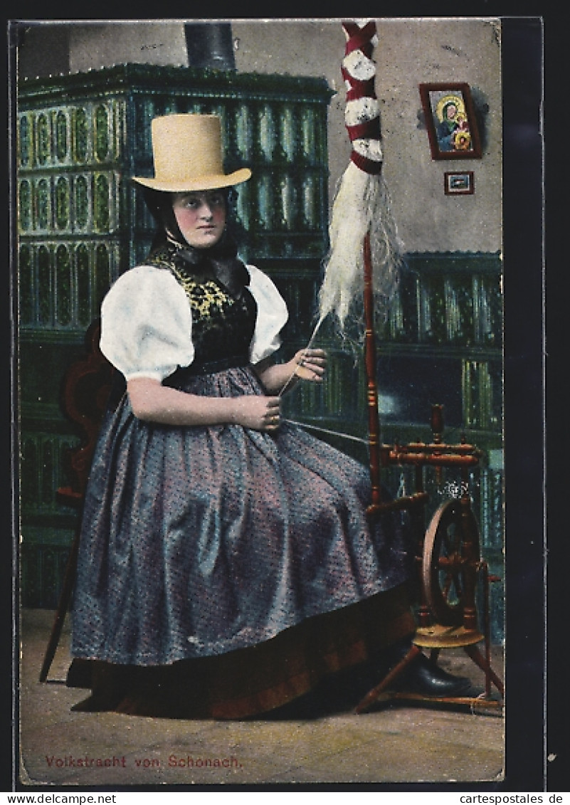 AK Frau In Schwarzwälder Tracht Am Spinnrad  - Costumes