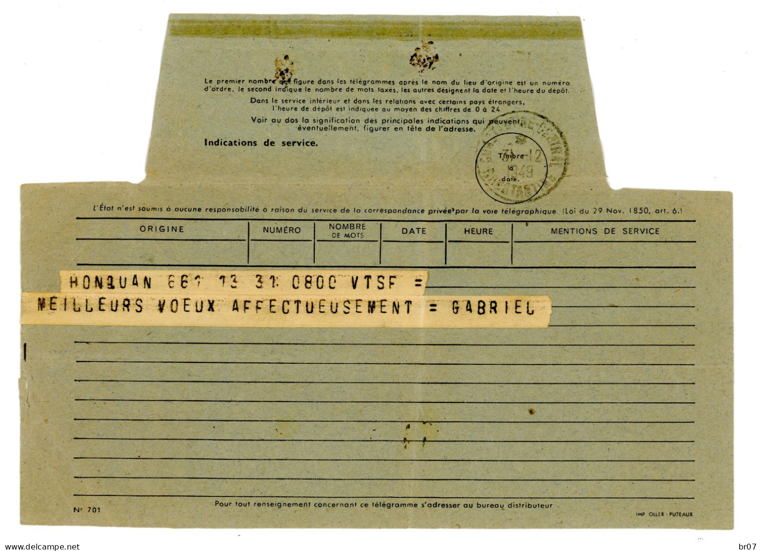 ALGERIE TELEGRAMME DE HONGUAN INDOCHINE VIETNAM 1949 CONSTANTINE CENTRAL - Guerre D'Indochine / Viêt-Nam