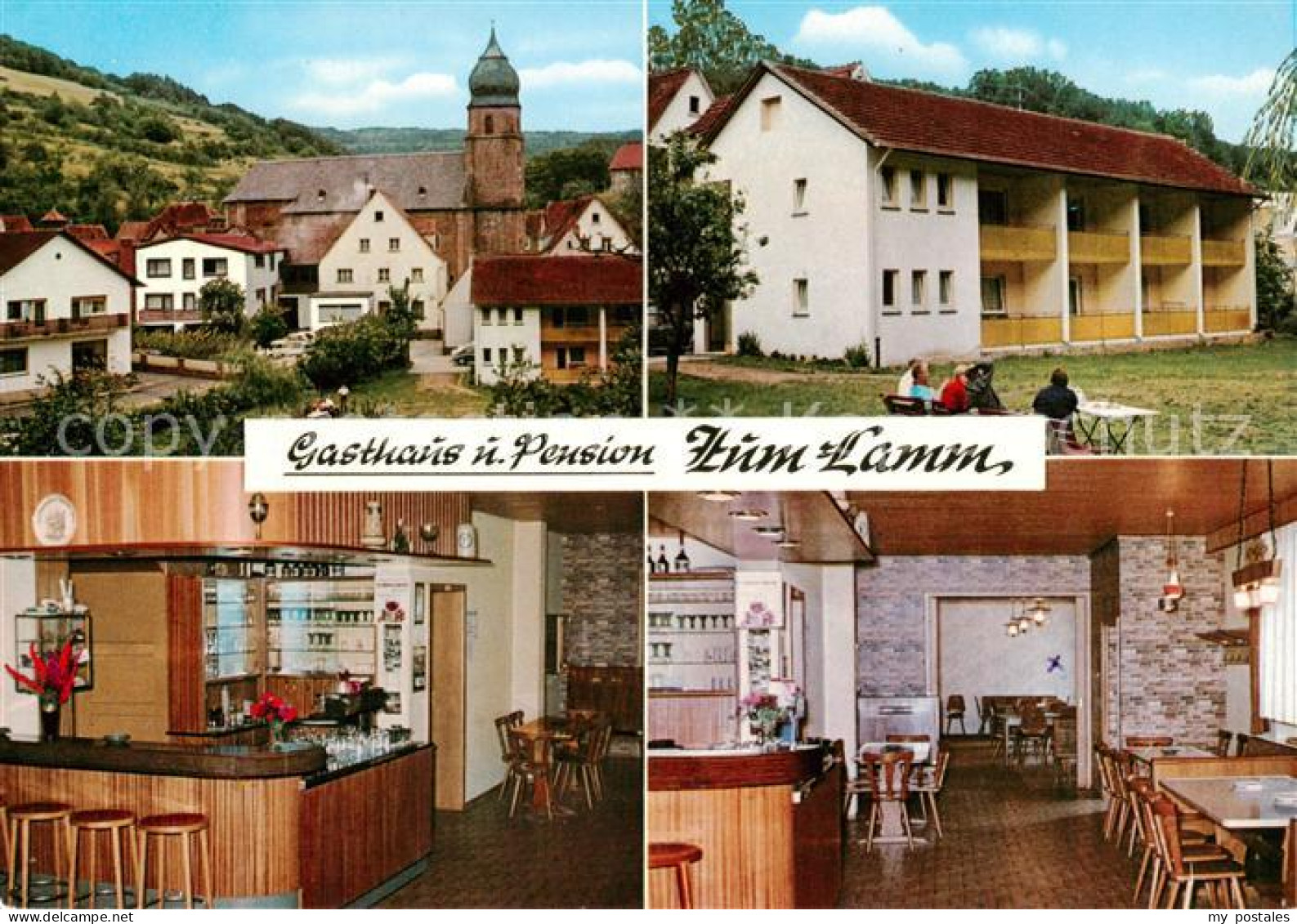 73855037 Heimbuchenthal Gasthaus Pension Zum Lamm Gastraum Ortsansicht Mit Kirch - Other & Unclassified