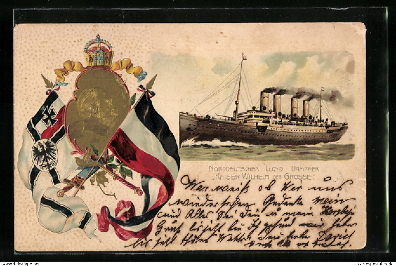 Lithographie Norddeutscher Lloyd Dampfer Kaiser Wilhelm Der Grosse  - Steamers