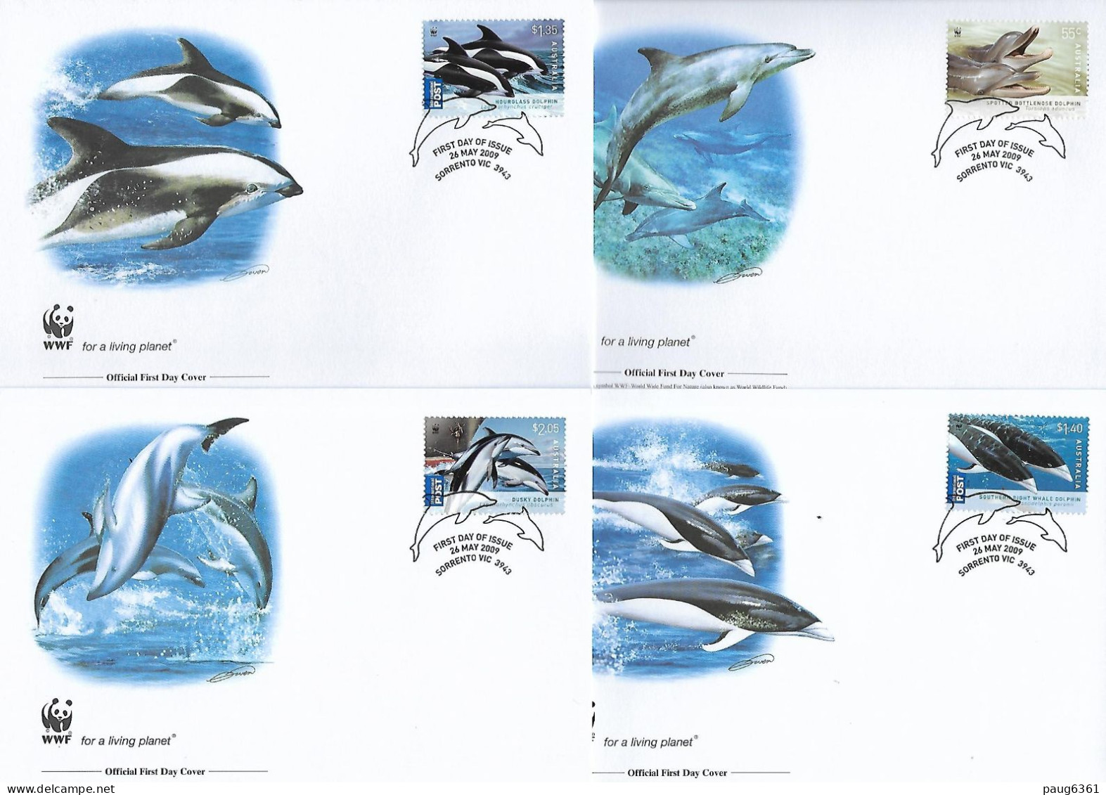 AUSTRALIE 2009  4 FDC WWF-DAUPHINS YVERT N°3079/3082 - FDC