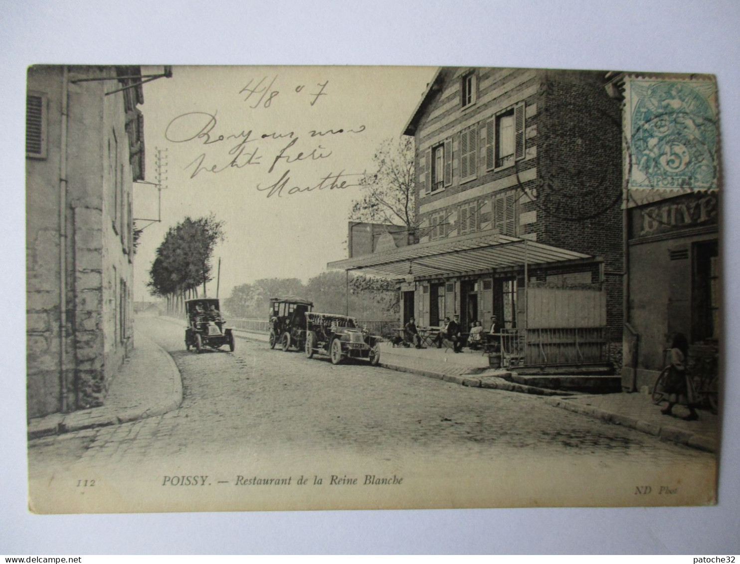 Cpa...Poissy...restaurant De La Reine Blanche...1907...animée...(voitures Anciennes)... - Poissy