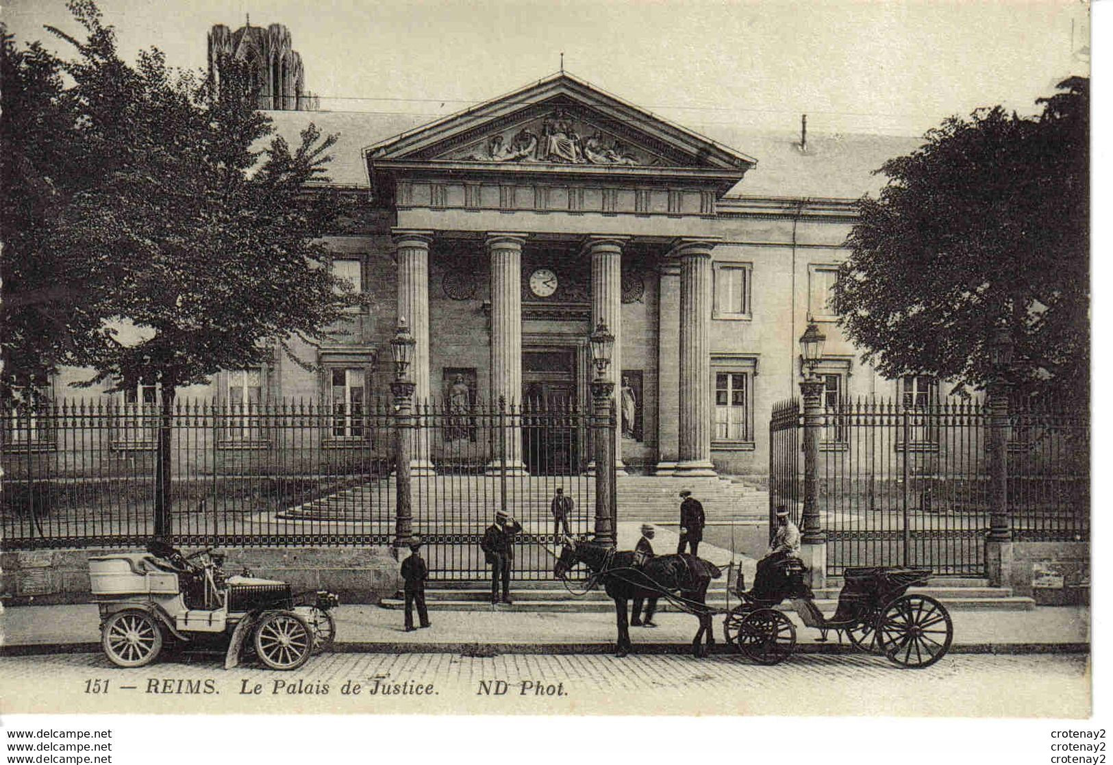 51 REIMS N°151 Palais De Justice Auto Ancienne Cabriolet Marque ? Et Bel Attelage Cheval VOIR DOS - Reims