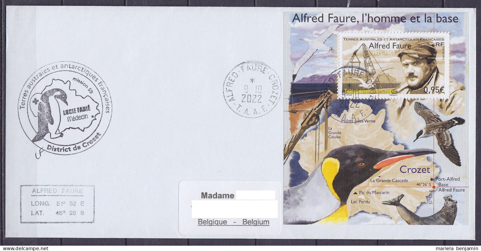 TAAF - Crozet - Cachet & Sign.Médecin 59e Mission Oblit. Alfred Faure 9-10-2022 - Covers & Documents