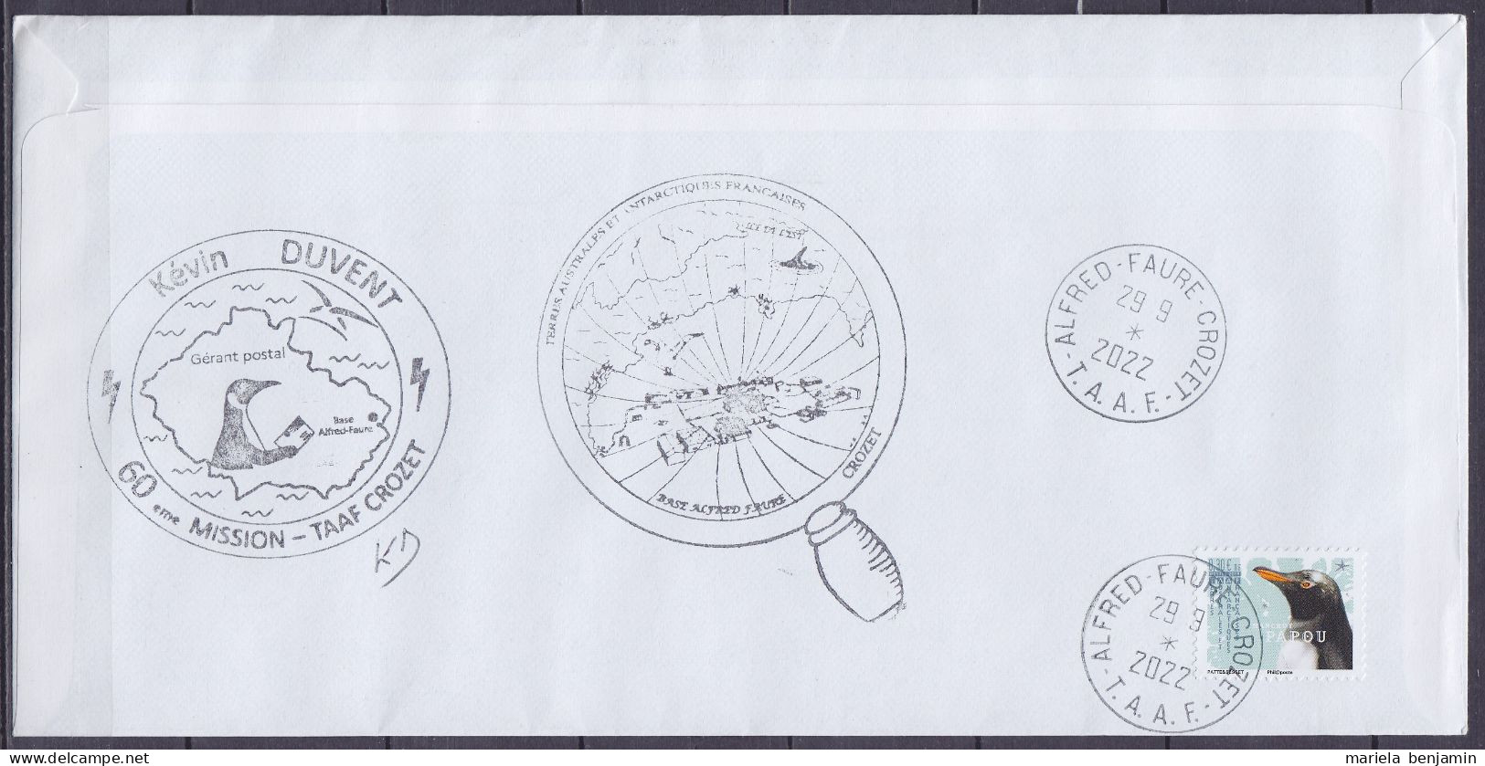 TAAF - Crozet - Cachet & Sign. Chef De District DISCRO 60e Mission Oblit. Alfred Faure 29-9-2022 (au Dos: Cachets GP) - Briefe U. Dokumente