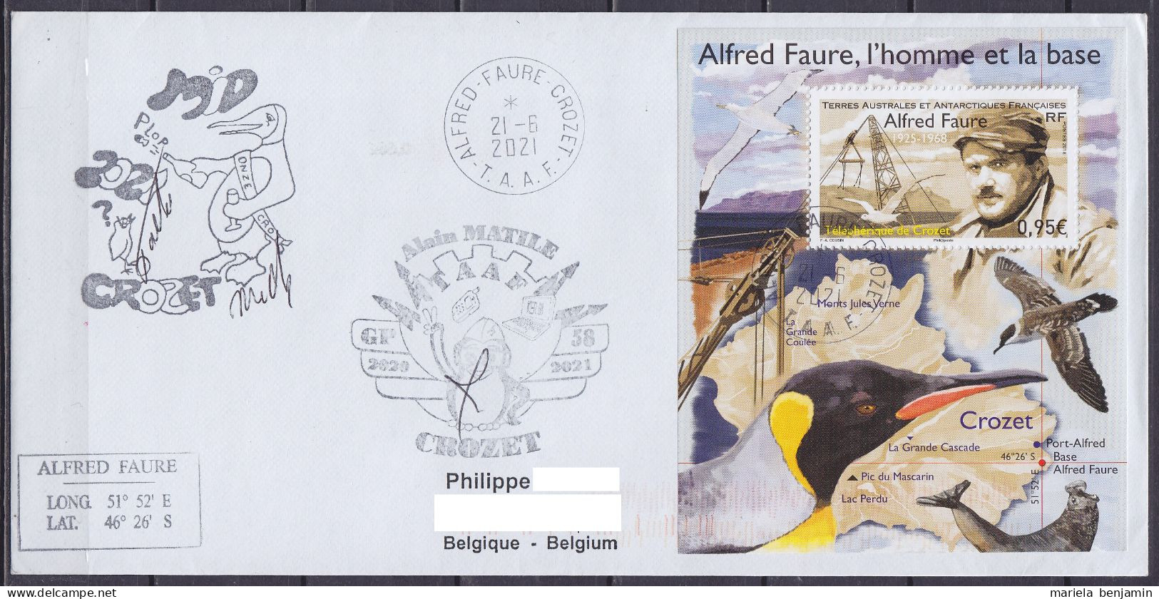 TAAF – Crozet –  Cachets MIDWINTER 2021 & GP + Signatures  Oblit. Alfred Faure 21-06-2021 - Covers & Documents