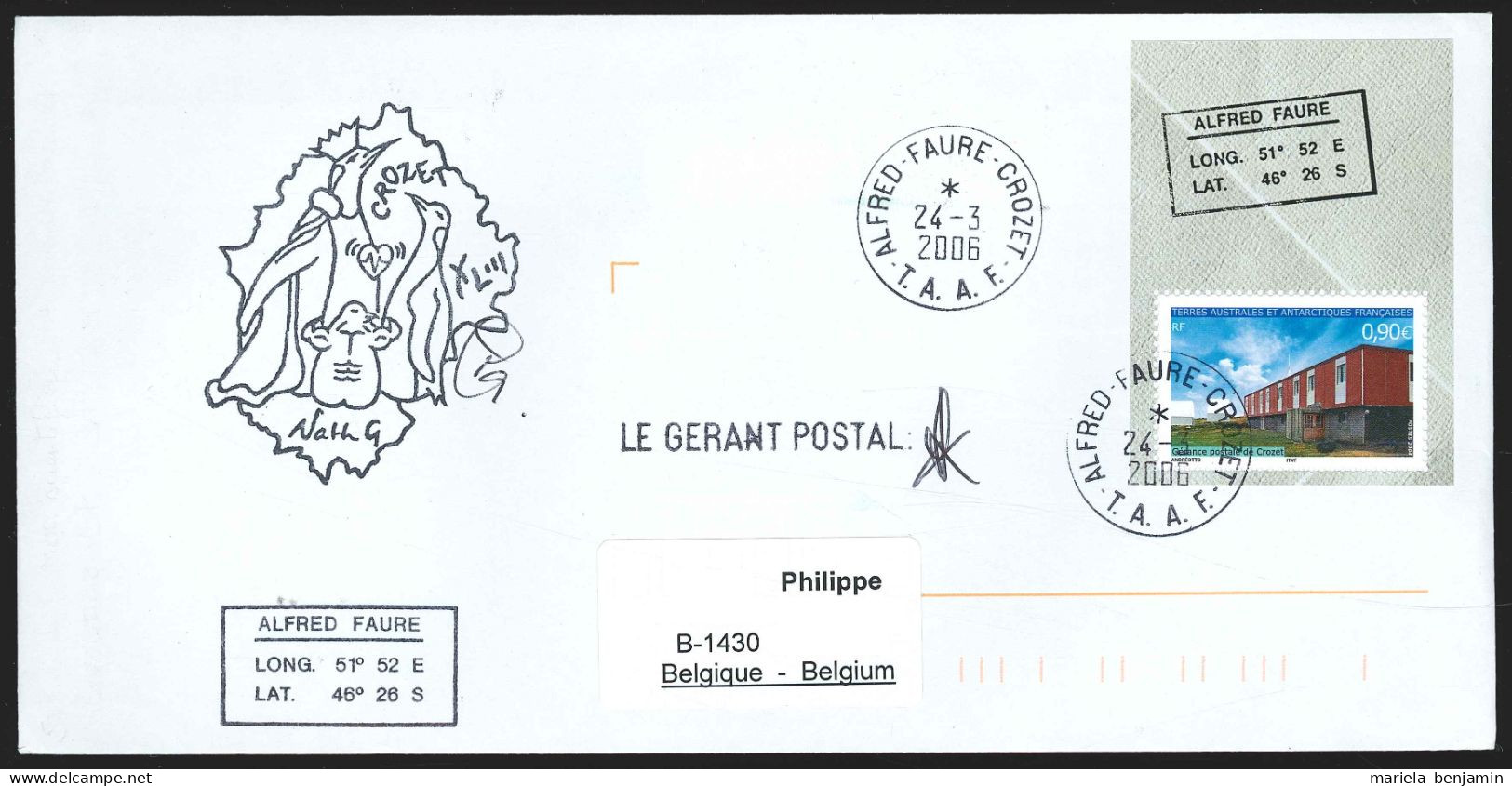 TAAF - Crozet - Ecobio & Ecophy 43e Mission Oblit Alfred Faure 24/03/2006 - Storia Postale