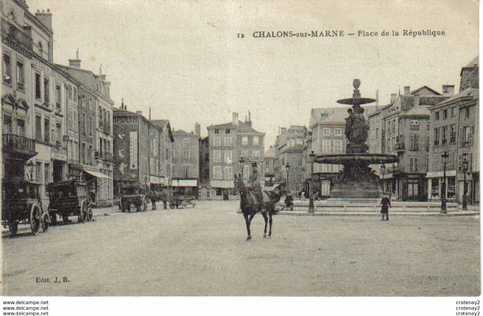 51 CHÂLONS SUR MARNE N°12 Place République Hôtel Du RENARD Attelages Militaire Cavalier Cheval PUB RIPOLIN Thermomètre - Châlons-sur-Marne