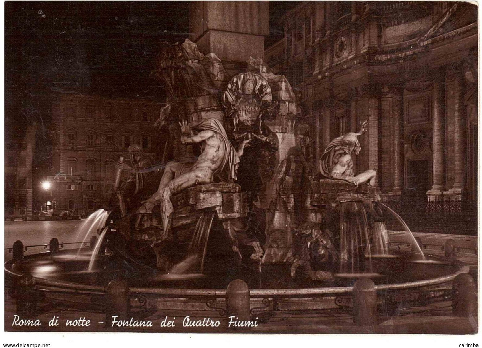 CARTOLINA ROMA FONTANA DEI QUATTRO FIUMI CON ANNULLO TARGHETTA MOSTRA INVENZIONI MILANO - Marcophilie