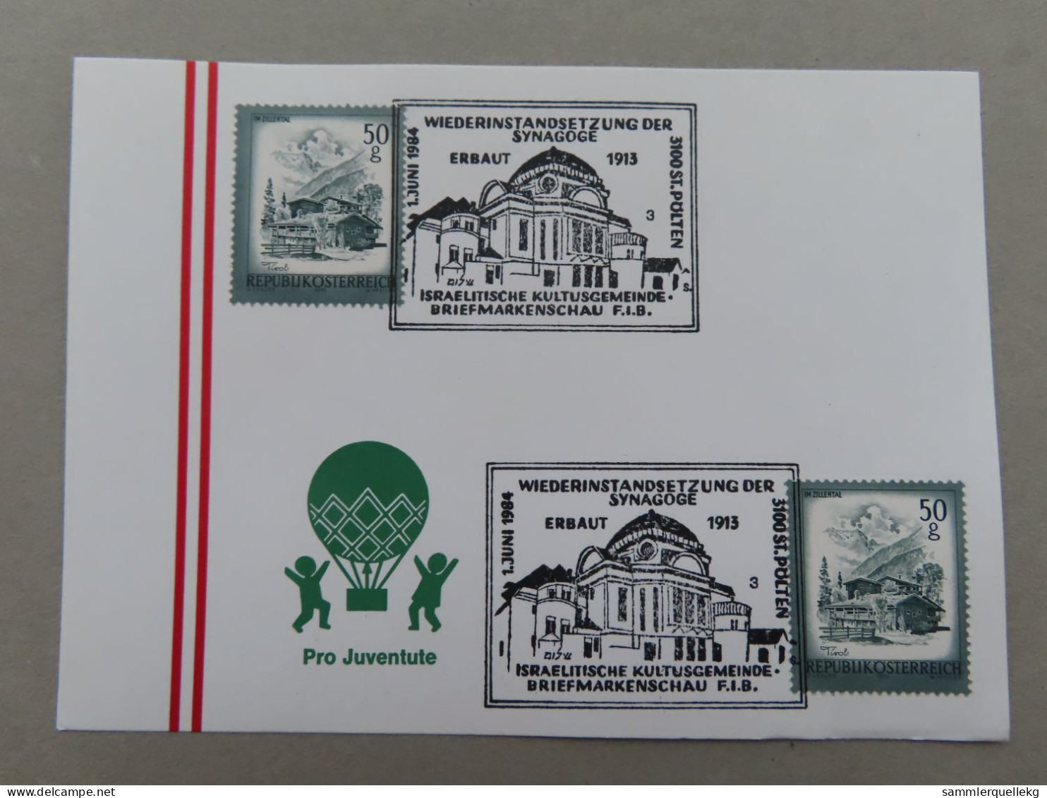 Österreich Pro Juventute - Mit Sonderstempel 1. Juni 1984 St. Pölten, Wiederinstandsetzung Der Synagoge (Nr.1015) - Sonstige & Ohne Zuordnung