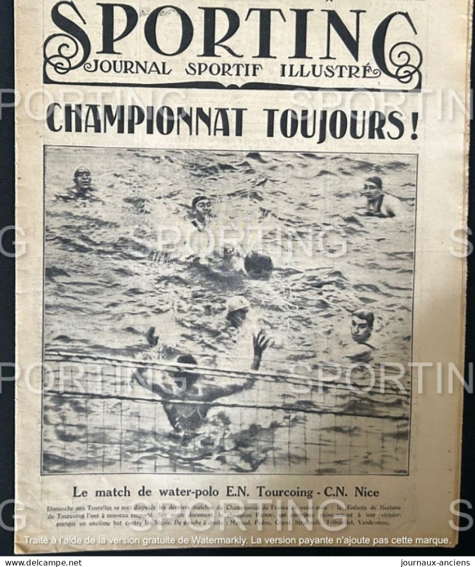 1927 Rare Revue Sportive " SPORTING " WATER POLO - CYCLISME PARIS LIMOGES - AUTOMOBILE LA BAULE - TENNIS - ETC.......... - 1900 - 1949